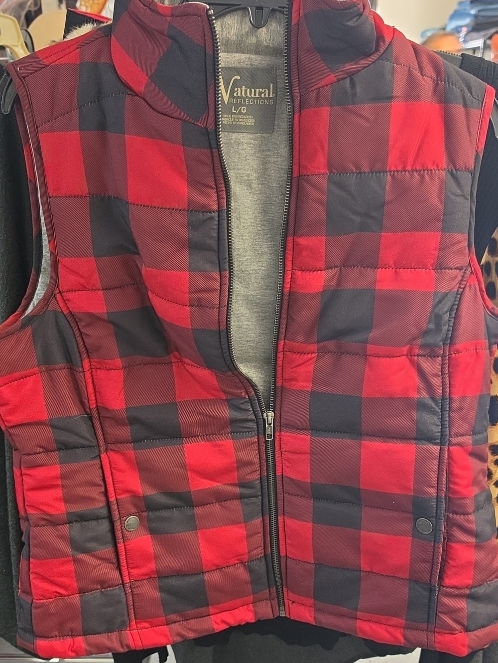 Natural Reflections Red and Black Buffalo Plaid Puffer Vest